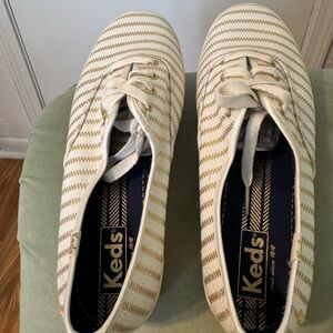 Keds Women's White Canvas Sneakers with Gold Stripes